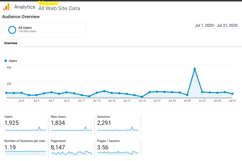 Google Analytics Data for July 2020