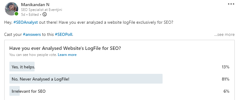 LinkedIn SEO Poll for Log File Analysis