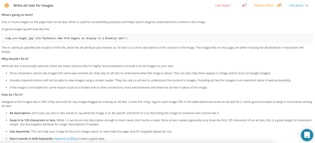 Alt text SEO issue fixing guide in Dragon Metrics SEO tool