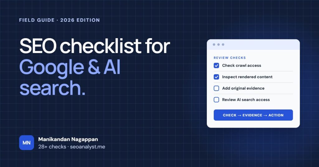 SEO checklist for Google and AI search, 2026 field guide by Manikandan Nagappan